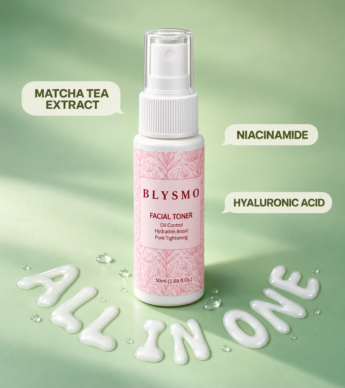 Blysmo Matcha Facial Toner with Niacinamide & Hyaluronic Acid – 50ml