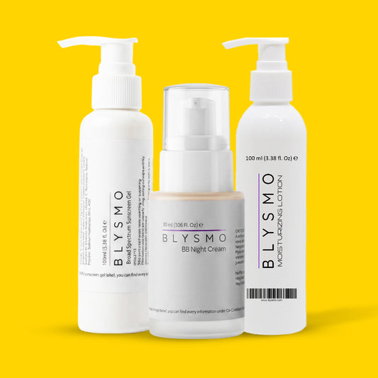 BLYSMO Daily Skincare Bundle – Sunscreen Gel, Moisturizing Lotion & BB Night Cream