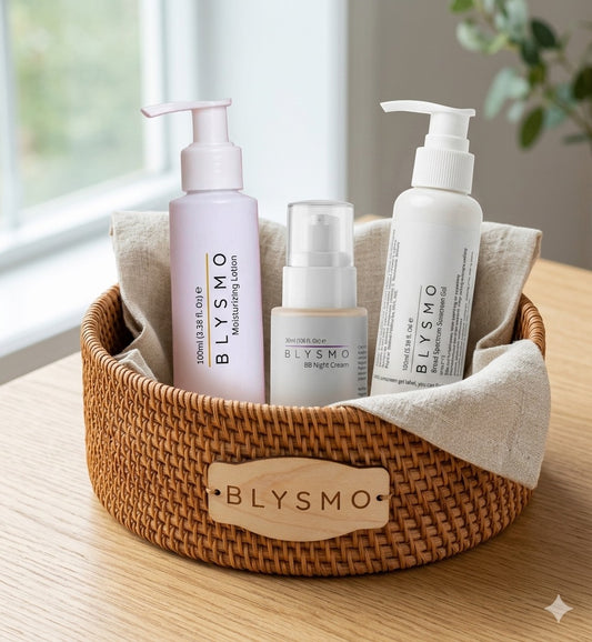 BLYSMO Daily Skincare Bundle – Sunscreen Gel, Moisturizing Lotion & BB Night Cream
