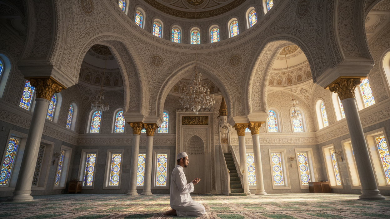 A man is in the Mosque and offering prayers